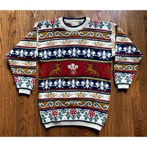 Vintage Prince Of Wales Sweater Size Small Natural Made In England Colorful Knit